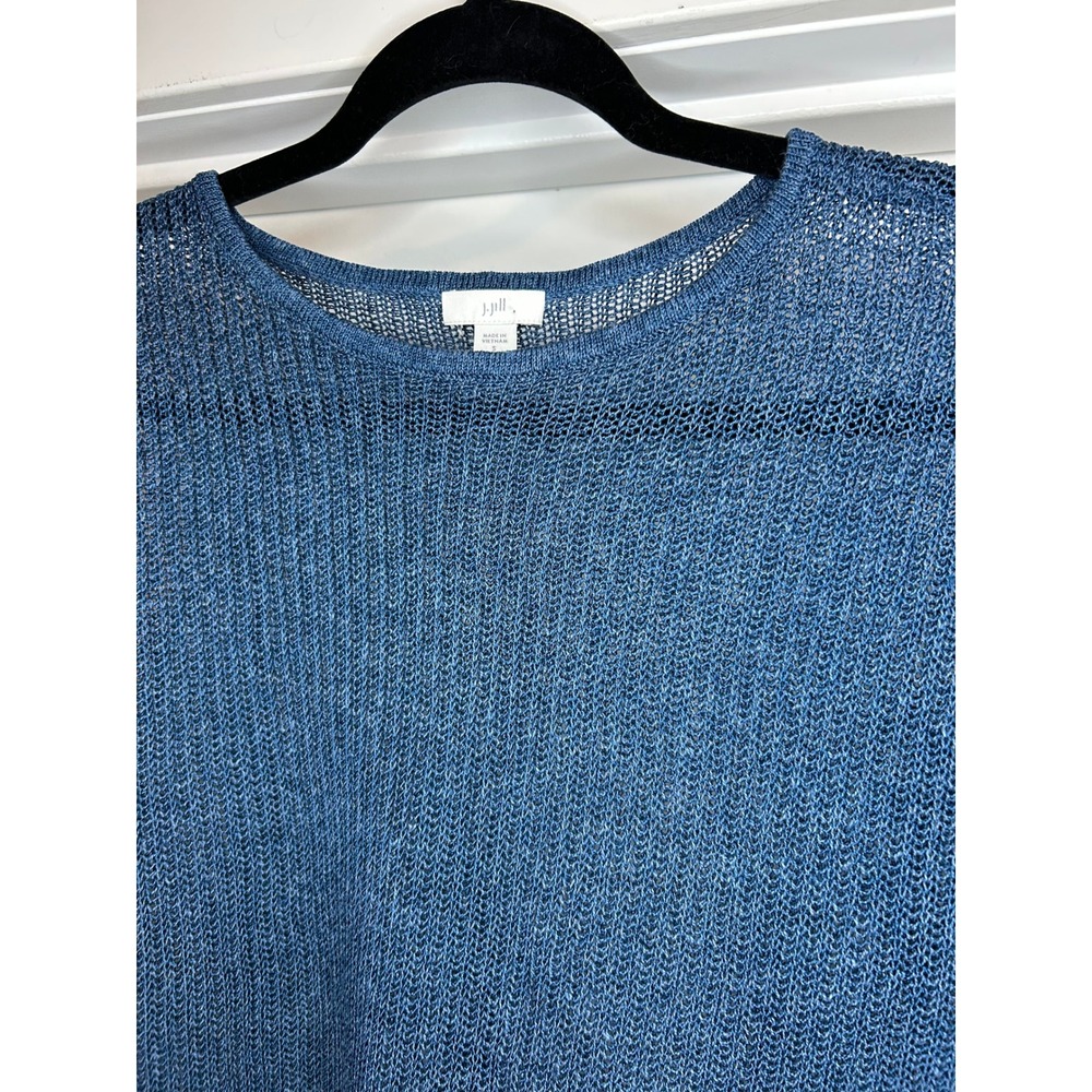 J. Jill Blue Open Knit Boat Neck 3/4 Sleeve Knit Sweater Womens Small Petite - Picture 2 of 7